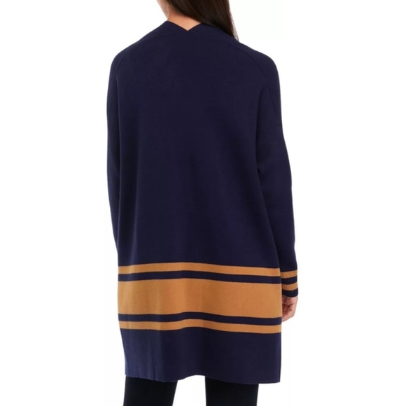 Crown & Ivy Navy and Tan Open Front Poncho, 4x - Picture 2 of 8